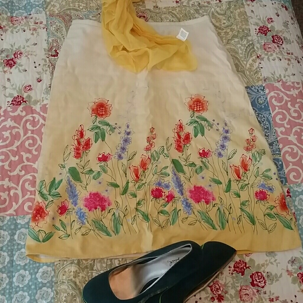 Sequined floral A-line skirt