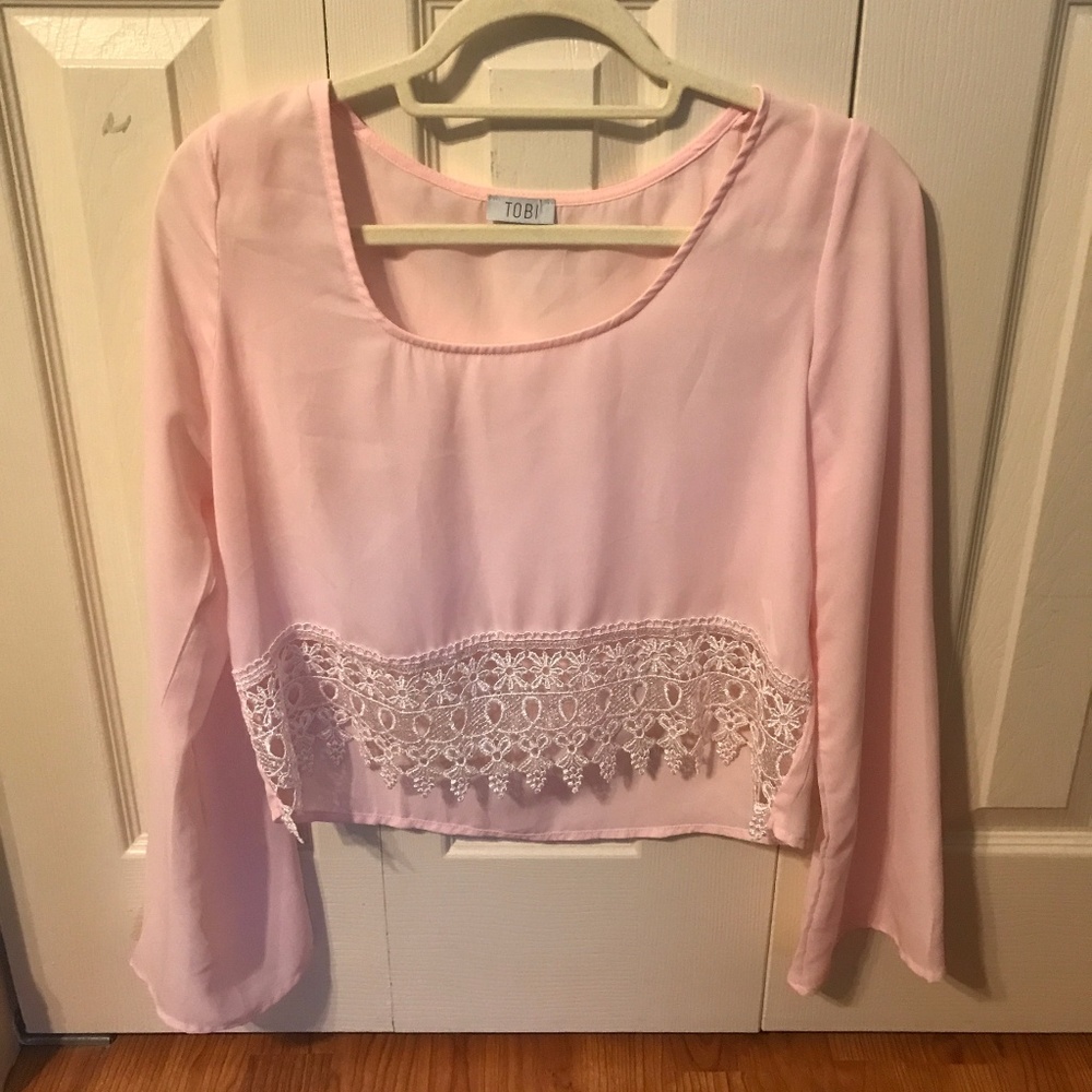 Pink sheer long sleeve top