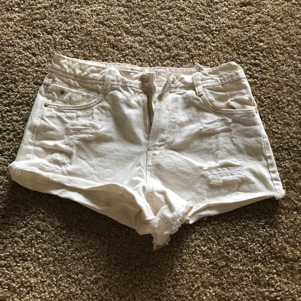 High waisted white jean shorts