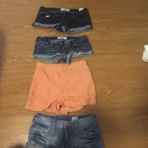 3 pairs of jean shorts, 1 pair of crochet bottoms