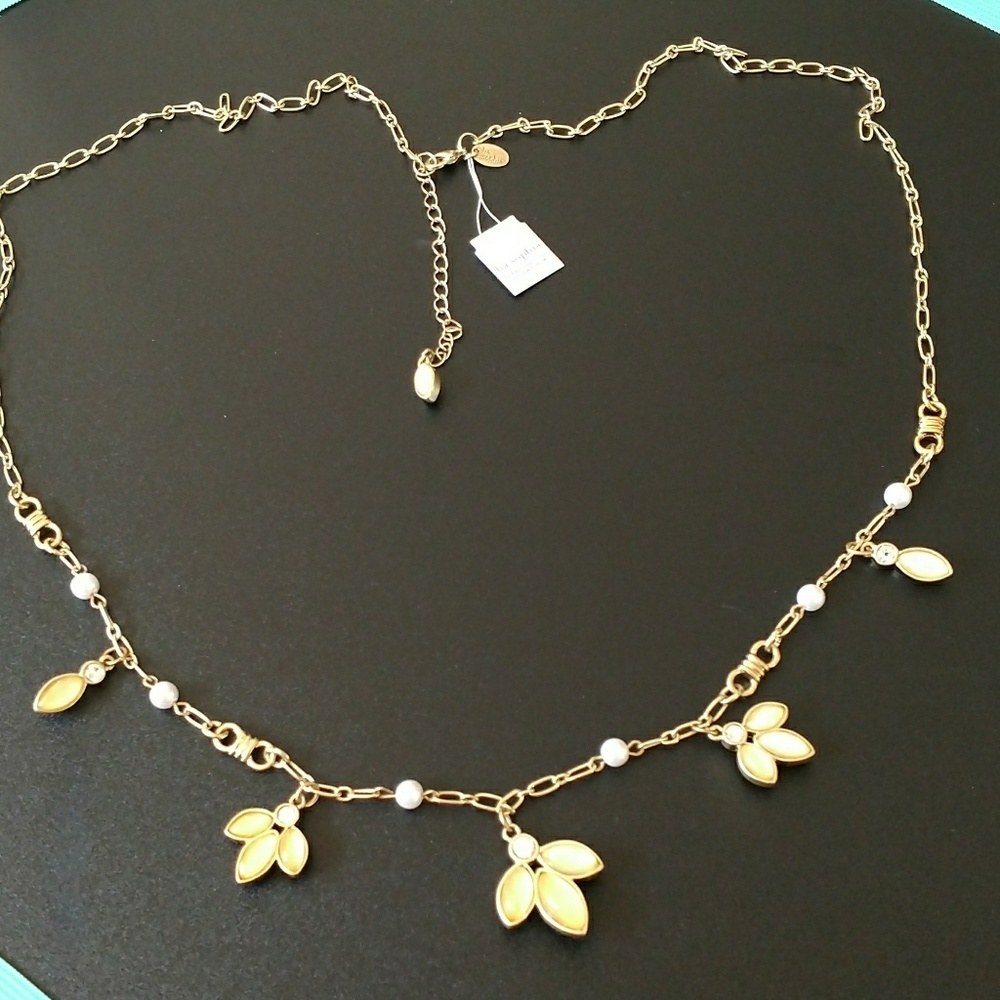 Lia Sophia  "Lotus" Necklace yellow glass NEW