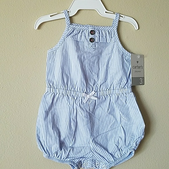 Carter's Other - SOLD 3 mo girls blue pinstripe romper NWT