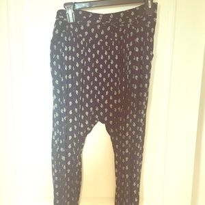 Jogger Pants Navy Blue and white Print with Bow
