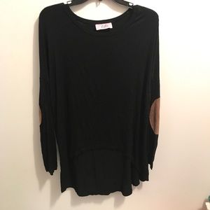 Black high-low top with faux leather elbow pads