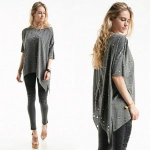 Distressed French terry boat neck top