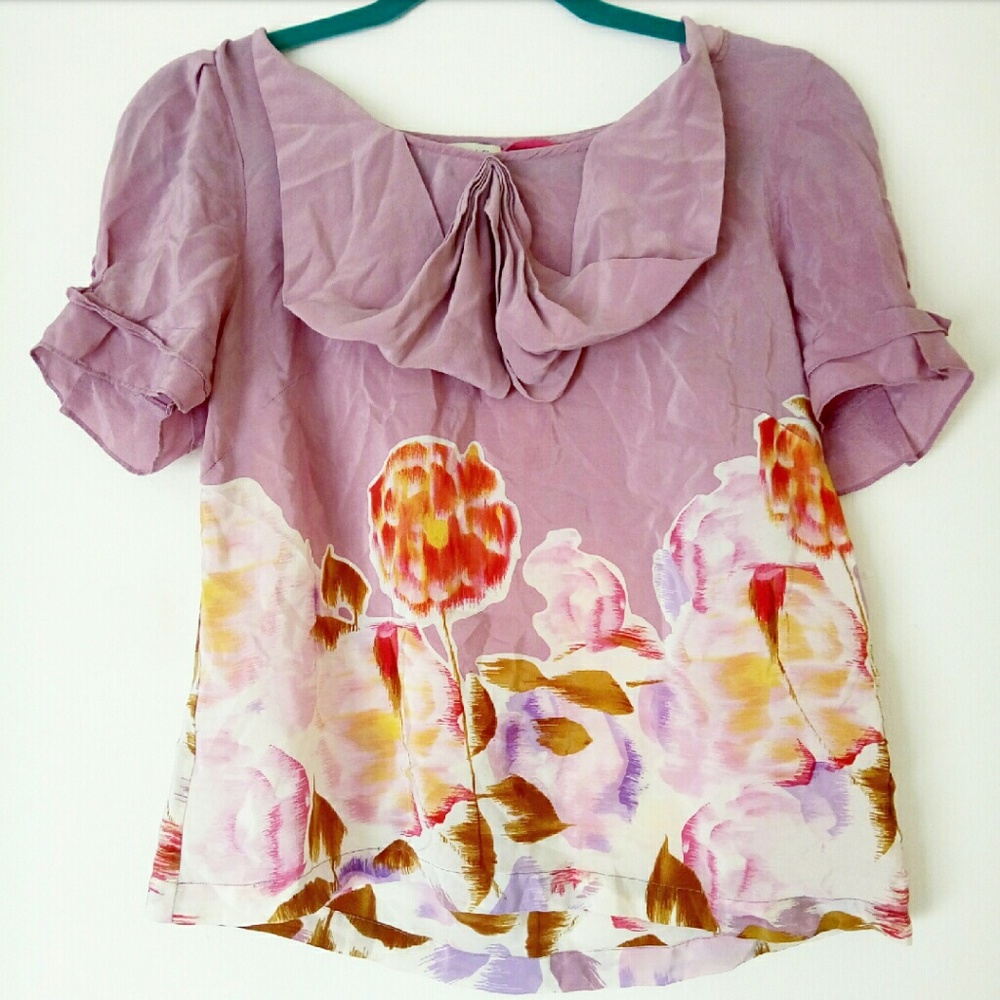 Anthropologie Odille Silk Floral Bow Blouse Top