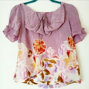 Anthropologie Odille Silk Floral Bow Blouse Top