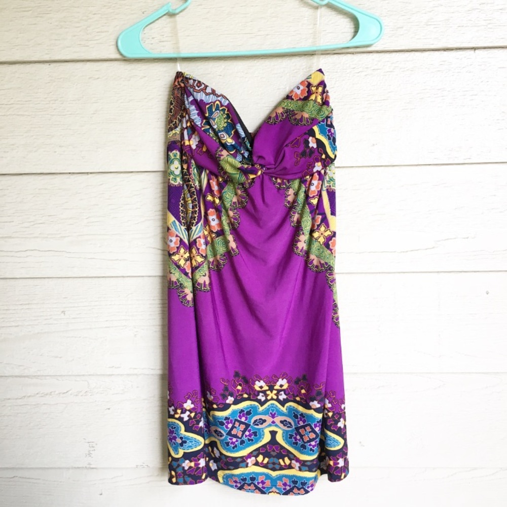 Purple Print Strapless Dress