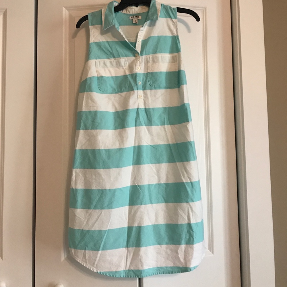 Turquoise white stripe collared dress
