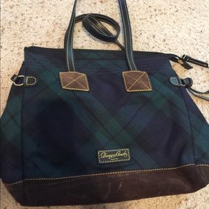 Plaid blue and green with leather strap