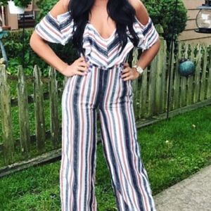 Red white and blue striped jumpsuit