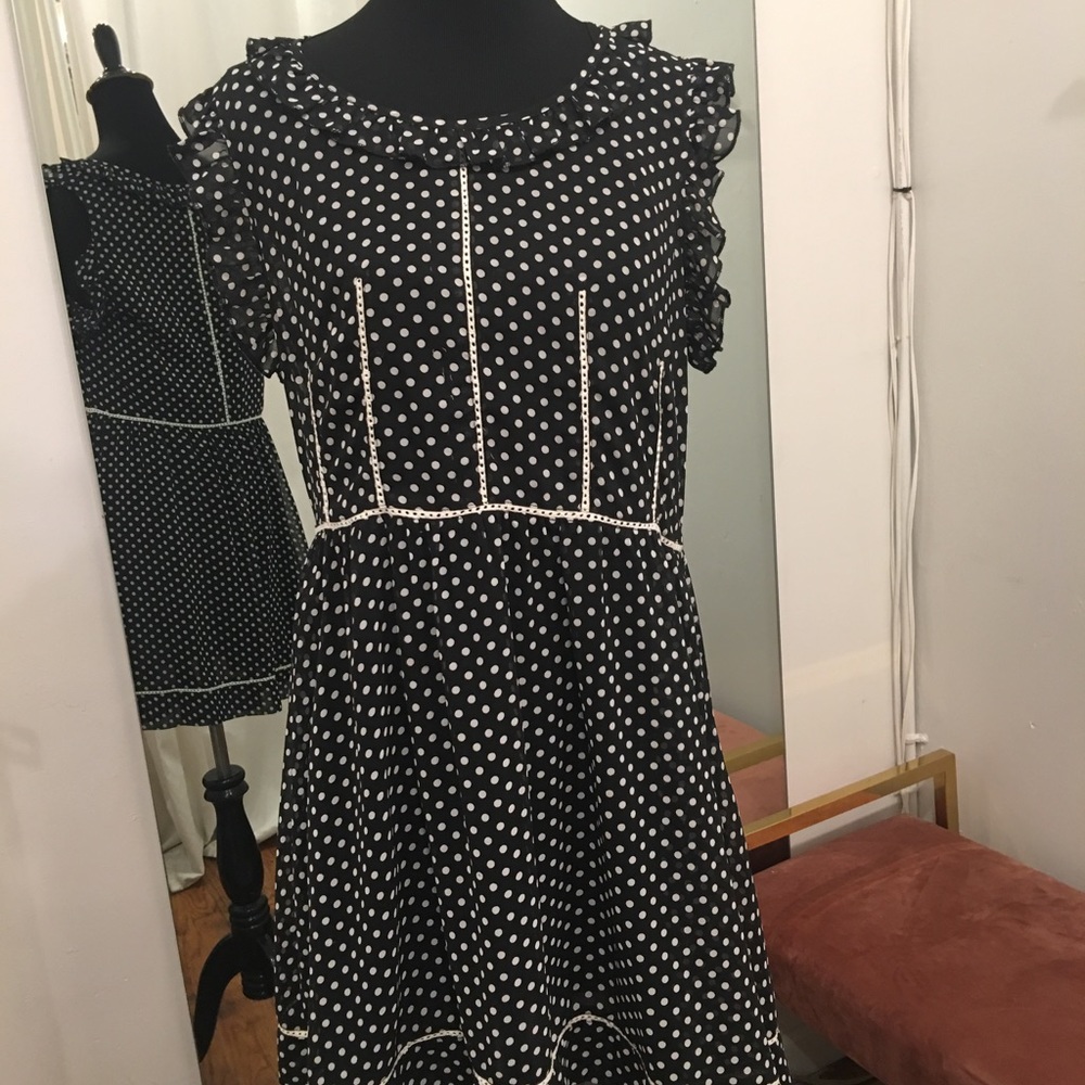 Black and white polkadotted mini dress