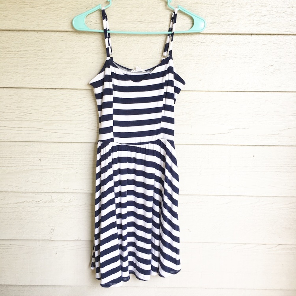 Navy/White Striped Skater Dress