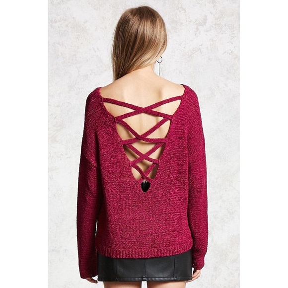CRISSCROSS-BACK RIBBED SWEATER TOP - Picture 1 of 4