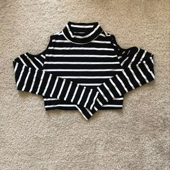 SOLD Striped Cold Shoulder Crop Top - Picture 1 of 3