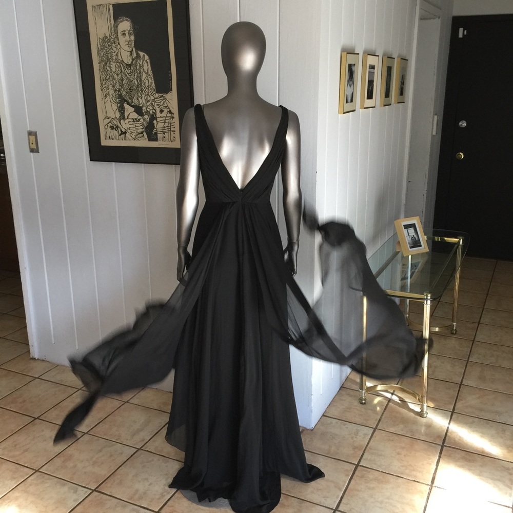 MONIQUE L'HUILLIER Dress Chiffon Black Deep V Neck