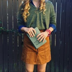 Suede button up skirt.