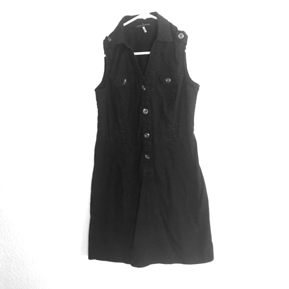 Black button up dress.
