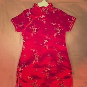 Genuine Oriental satin and embroidered dress