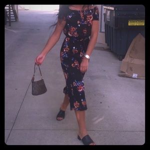 Midi Off the Shoulder Jumpsuit Black Floral