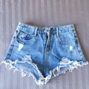 Distressed Denim Shorts, plain pockets