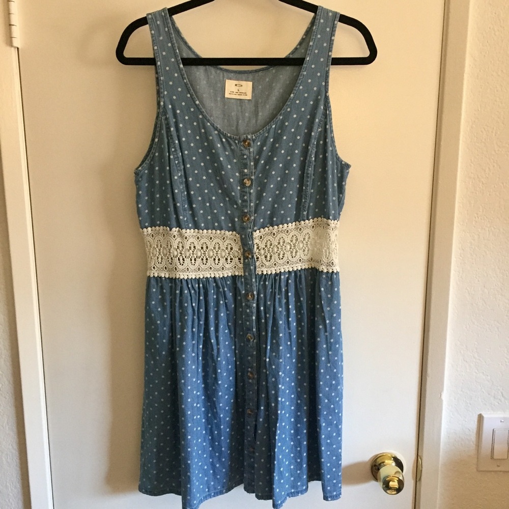 Polkadot Jean Dress with Lace Detail