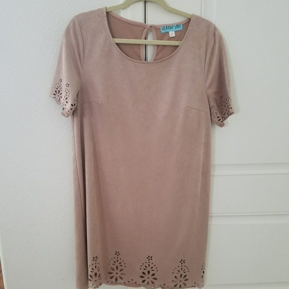 Suede dress with laser cut eyelet details