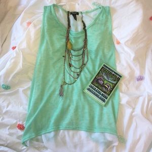 Sea Green Lightweight Knit Tank with Sheer Back