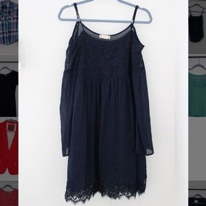 Altar'd State Navy Blue Lace OffThe Shoulder Dress