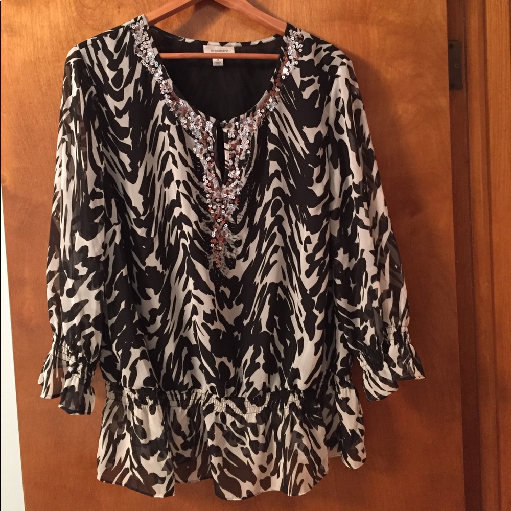 Dress Barn sequin embellished black & white  top