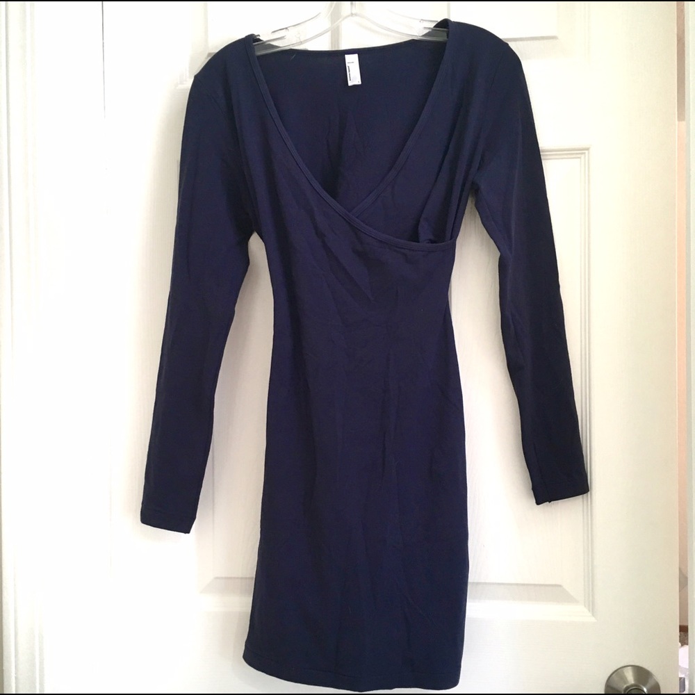 American Apparel Navy Faux Wrap Long Sleeve Dress
