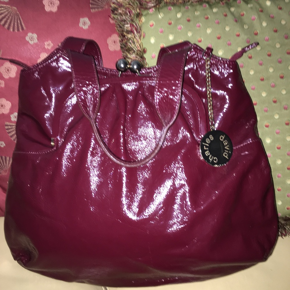 CHARLES DAVID Dark Red Patent Leather Handbag