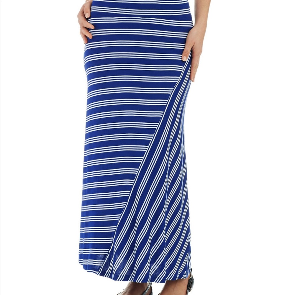 Blue and white stripe maxi skirt