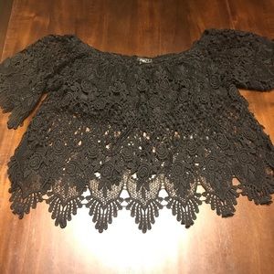 Off the shoulder black lace crop top