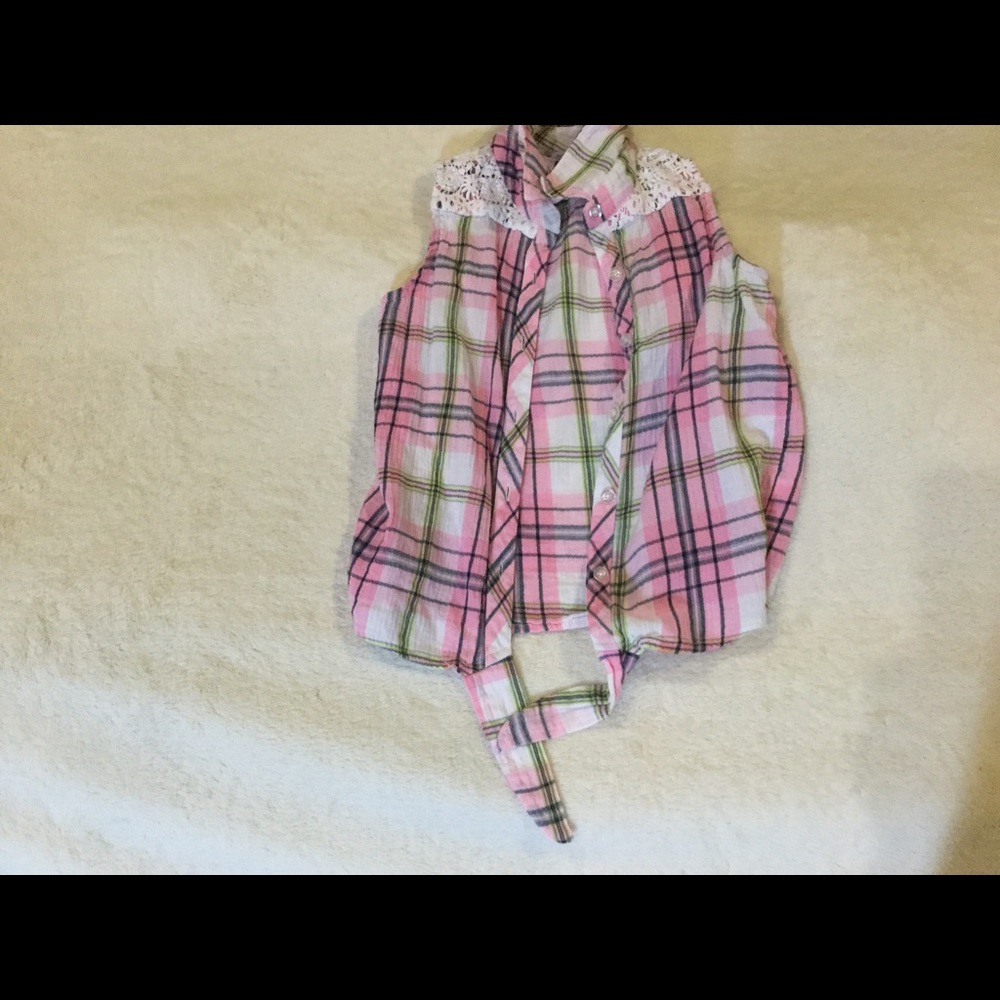 Button down pink plaid Justice top size 10