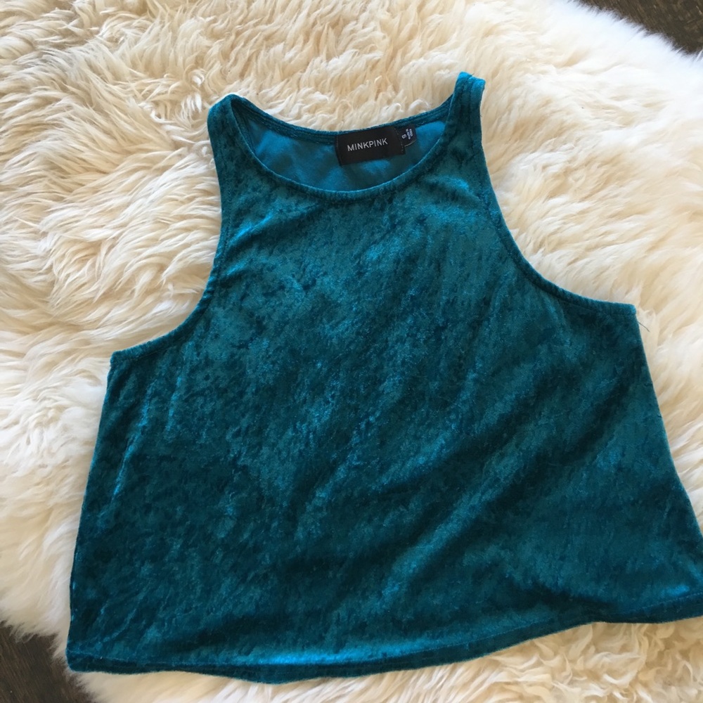 MINKPINK Teal Blue Crushed Velvet Tank