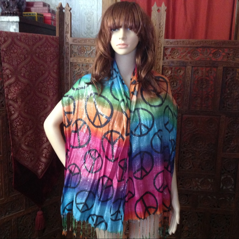 A real statement PEACE! Long shimmery peace scarf