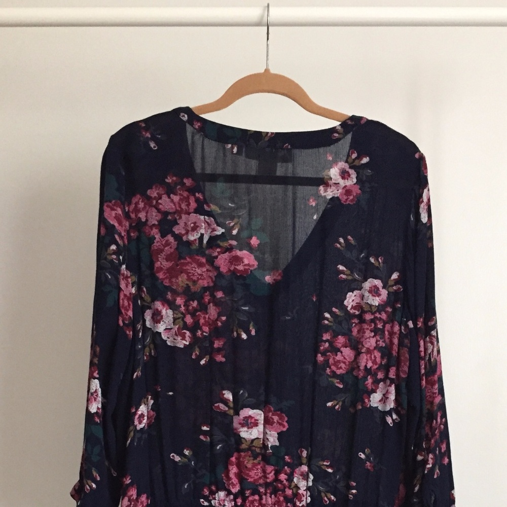 H&M Navy Floral 3/4 sleeve dress