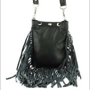 BRAND NEW BLACK LEATHER FRINGE CROSS BODY PURSE