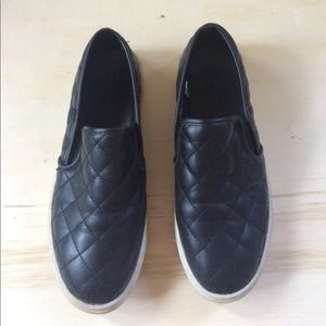 Black Quilted Pleather Slip-on Shoes