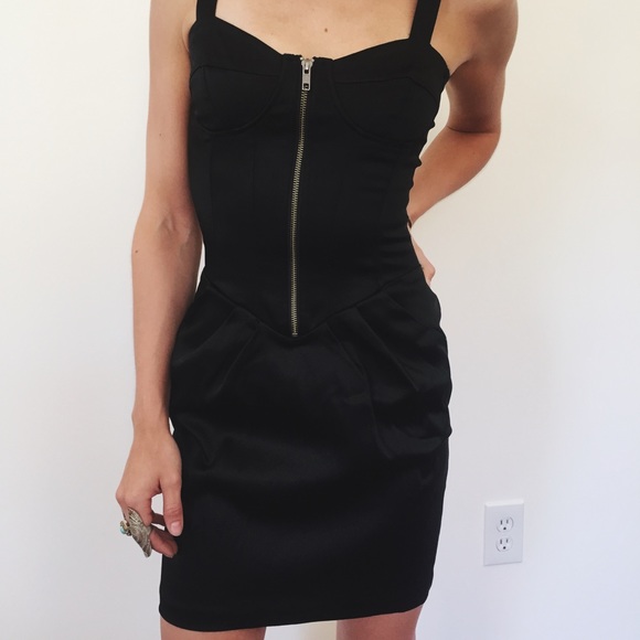 Betsey Johnson Silky Black Zip Front Dress - Picture 2 of 4