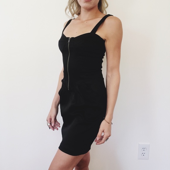 Betsey Johnson Silky Black Zip Front Dress - Picture 3 of 4