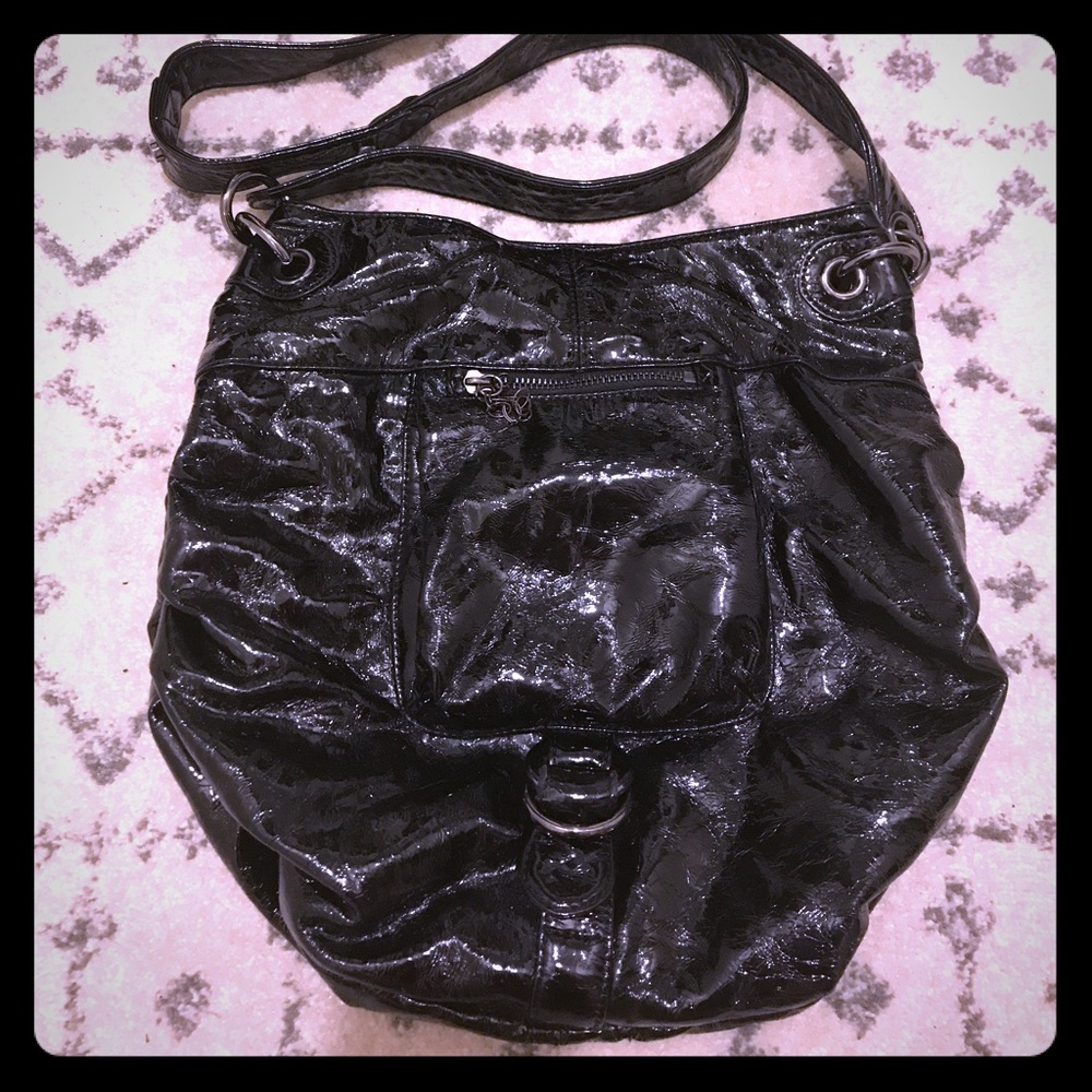 Christian Audigier Black Patent Leather Satchel