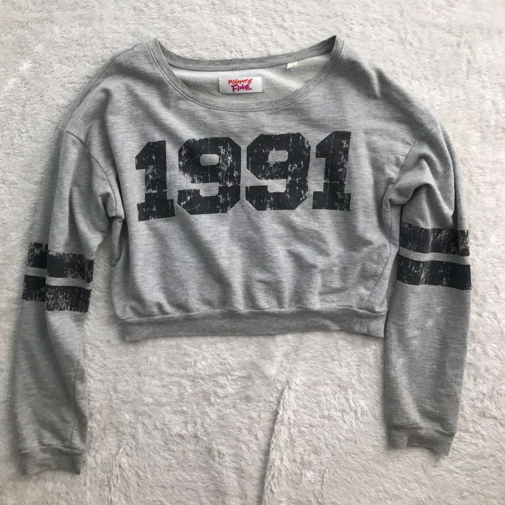 Grey Long Sleeve Cropped Crew