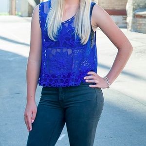 Royal Blue sheer lace tank top