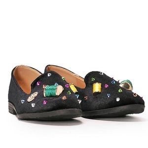 Embellished Velvet Flat Black