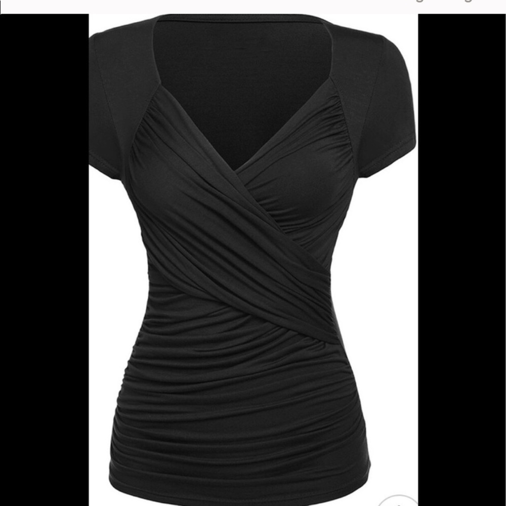 New sexy black v-neck wrap blouse