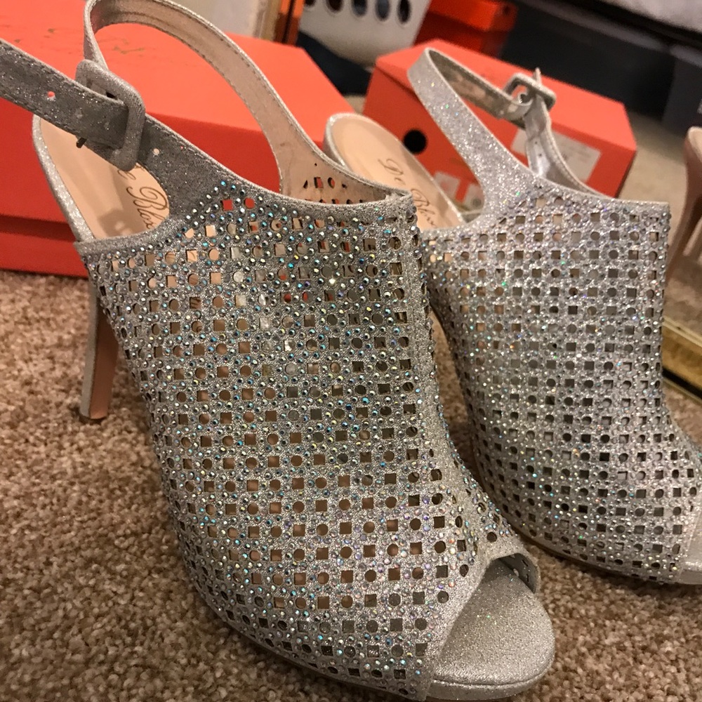 Silver glitter heels