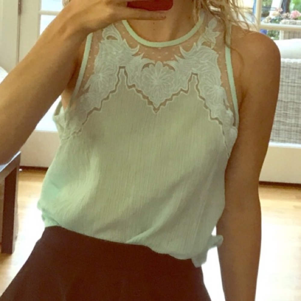 Mango green lace tank top