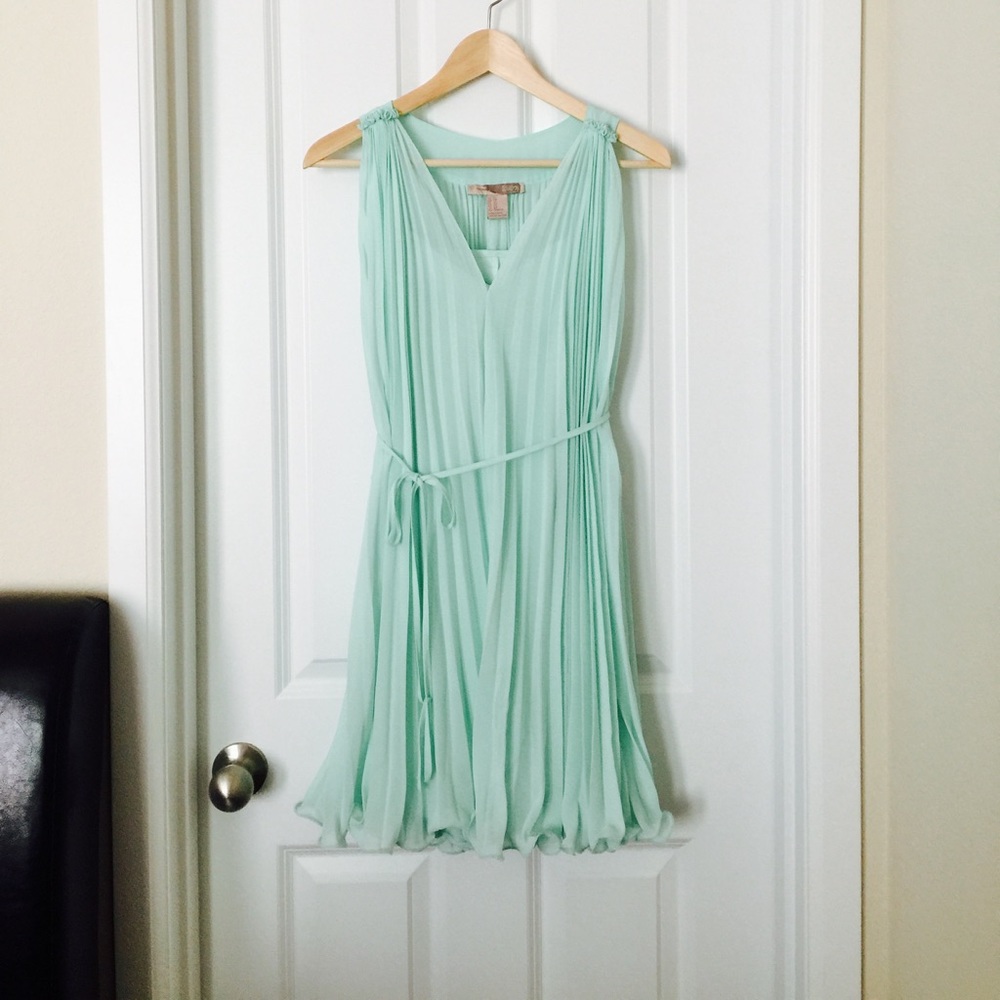 Mint color pleated dress